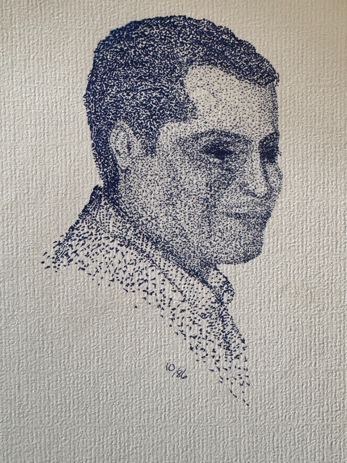 Original Pointillism Young African-American Man Pen Portrait Drawing 9.25"x11"