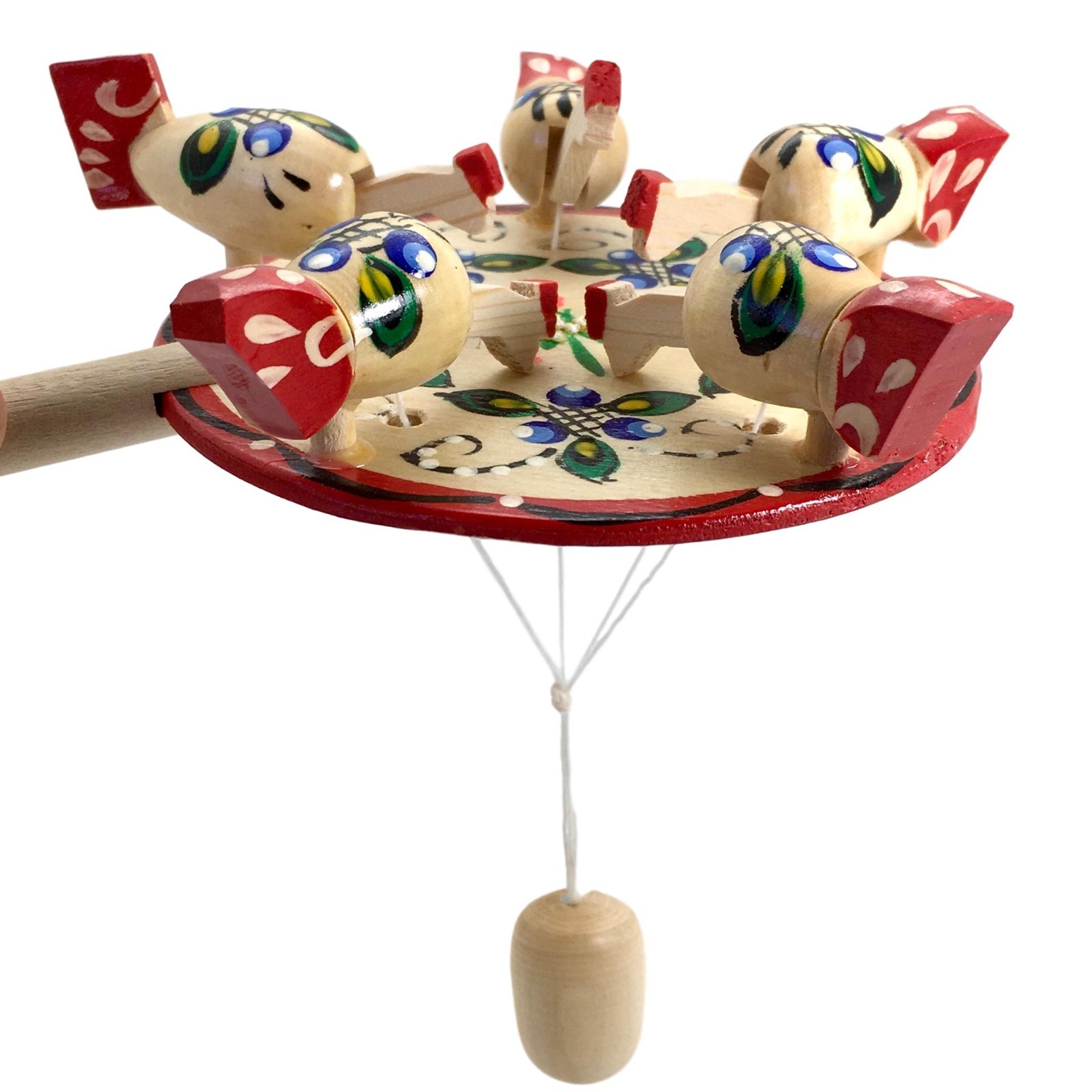 Pecking Chicken Paddle Toy Handcrafted Old Fashion Wooden Folk Art Toy