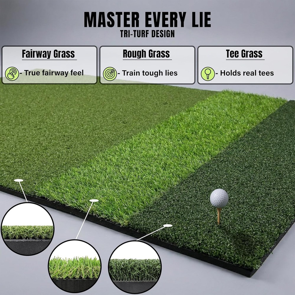 TriZone Pro - 6x4ft Golf Mat | Tri Turf Golf Hitting Mat | Golf Mats Practic...