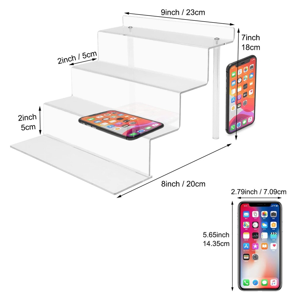 2 Sets 4 Tier 9ย Acrylic Riser Display Shelf Clear Risers For Displayclear P...