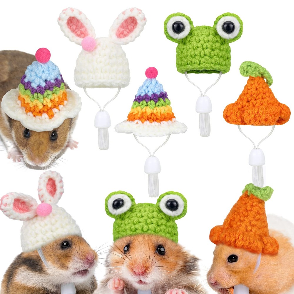4 Pieces Hamster Hat Mini Small Animals with Adjustable Small, Multicolor