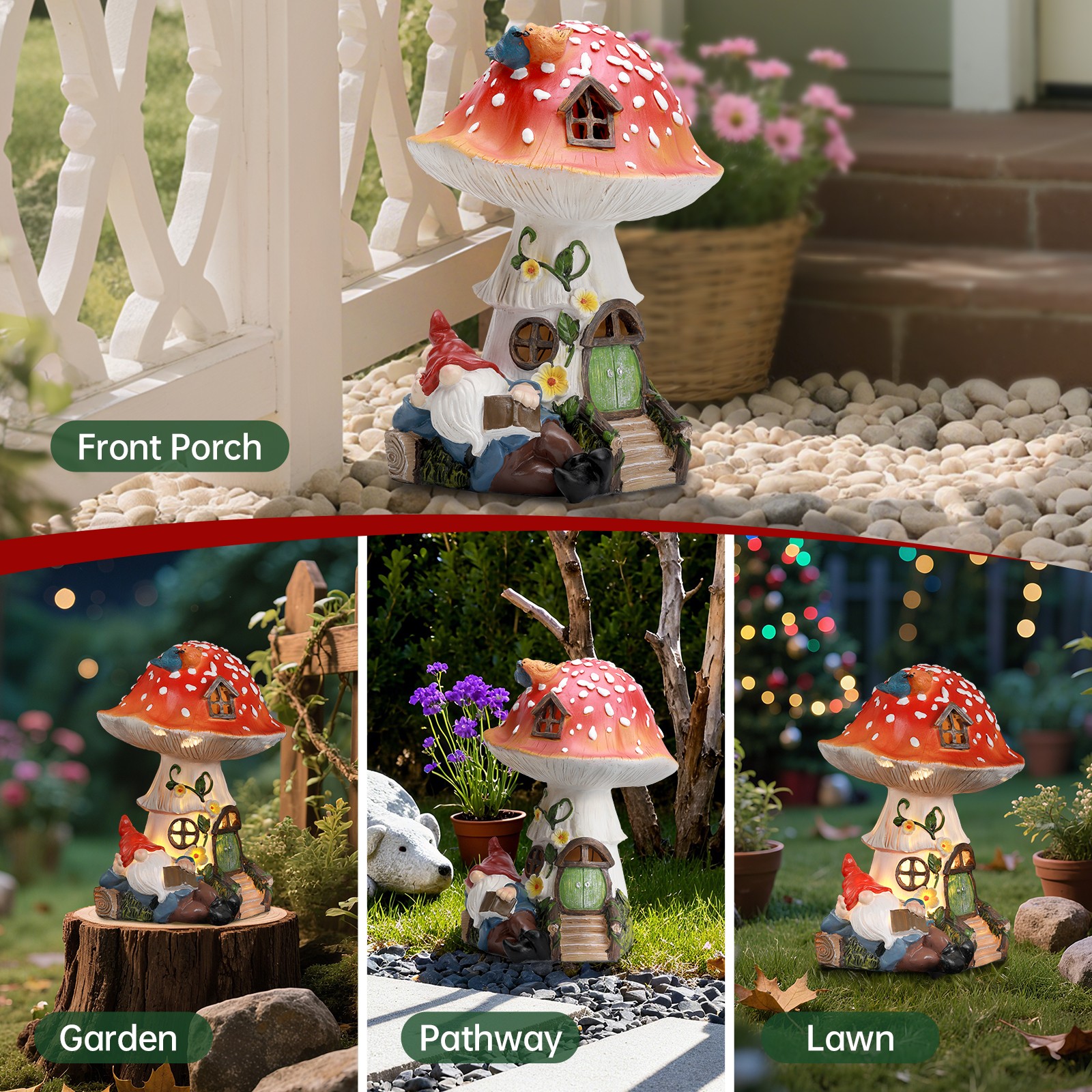 Fairyland Solar-Powered Mushroom Gnome with LED Lights – Festival Gift Set