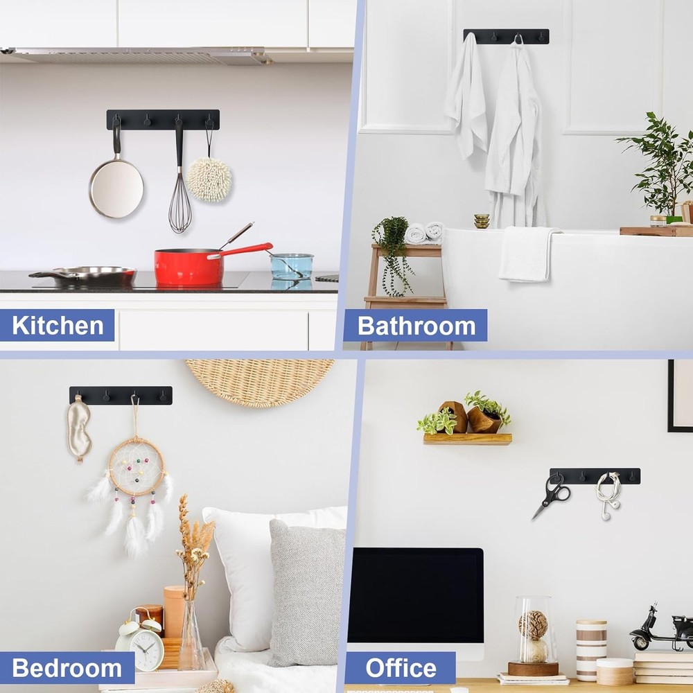 Wall Mounted Key Rack Organizer 4 Hooks Black