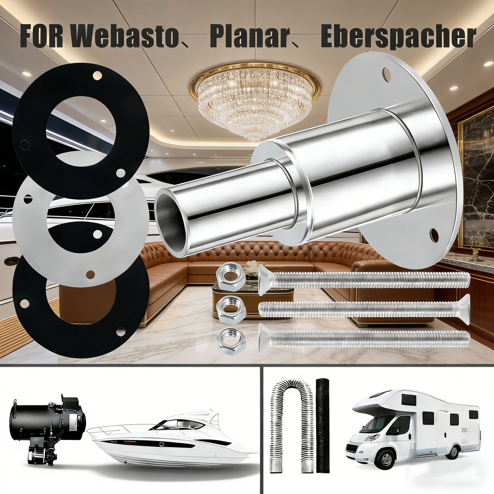 Marine Diesel Heater 24mm Thru Hull Exhaust Skin 316 Stainless Boat