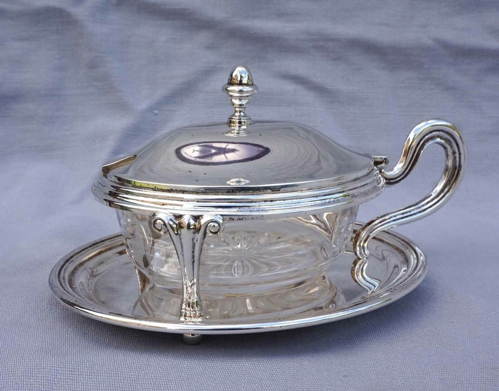 French Jam Condiment Lidded Serving Dish Silverplate Cut Crystal