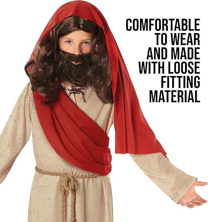 Kids Jesus Costume Boys Christ Robe + Sash Religious Biblical Nativity Play