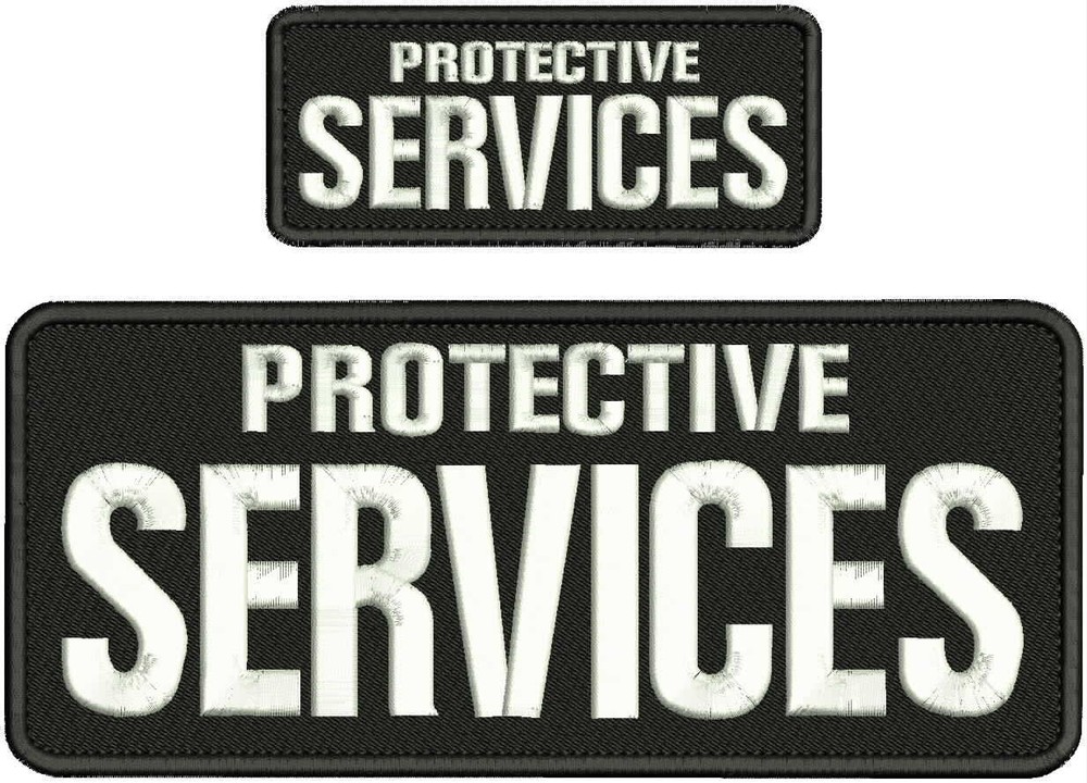 PROTECTIVE SERVICES EMBROIDERY PATCH 4X10 & 2X5 HOOK ON BACK BLK/WHITE