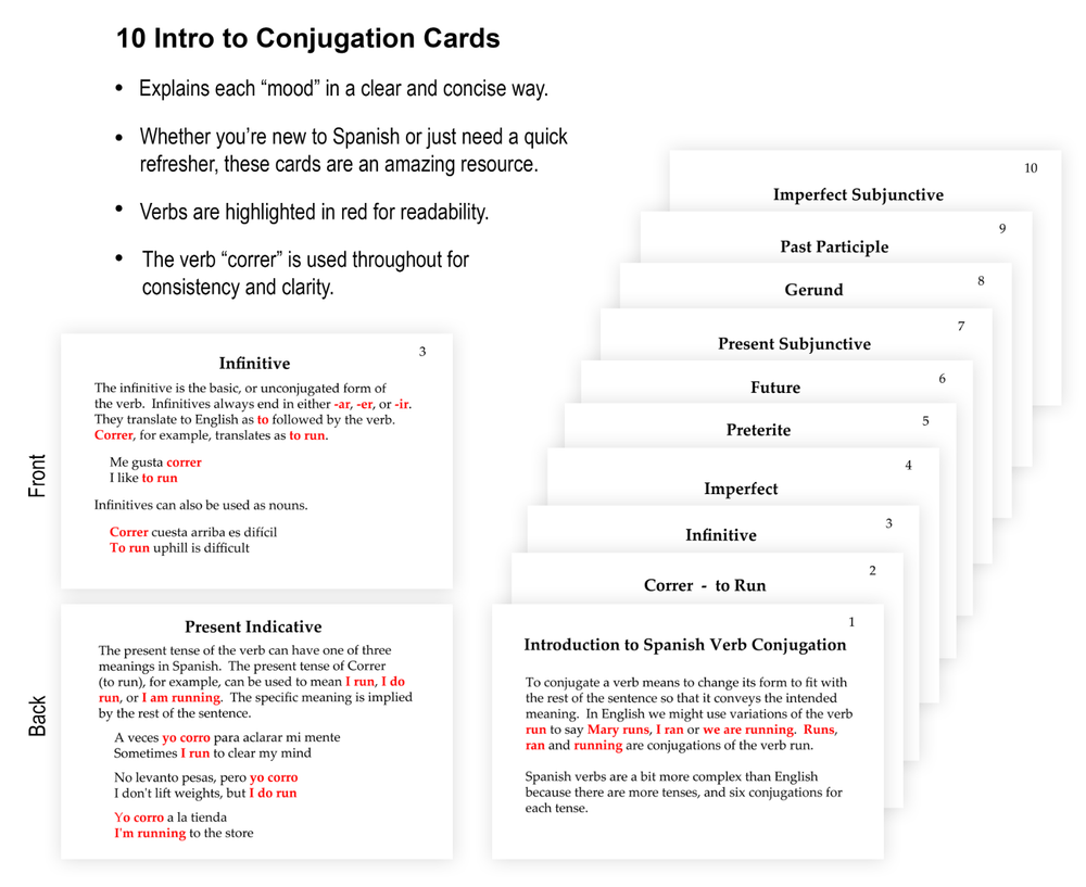 Spanish Language Flashcards - Two-Deck Special: Conjugations and Sentences