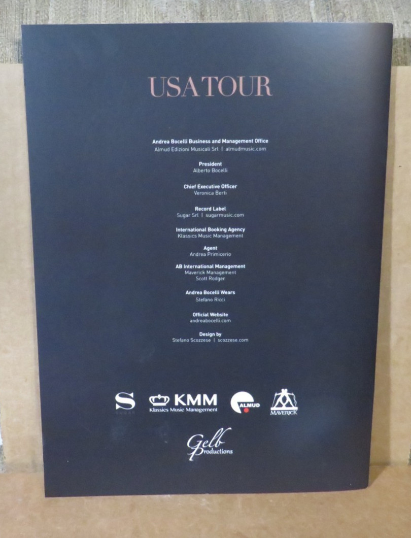 ANDREA BOCELLI 2018 USA TOUR SOUVENIR PROGRAM Mint Cond*