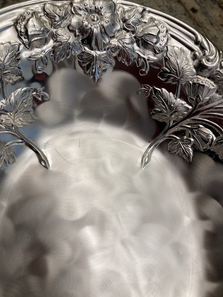 Vintage WMF Ikora Germany Floral Pattern Silver Plate Footed Oval Bowl 6286