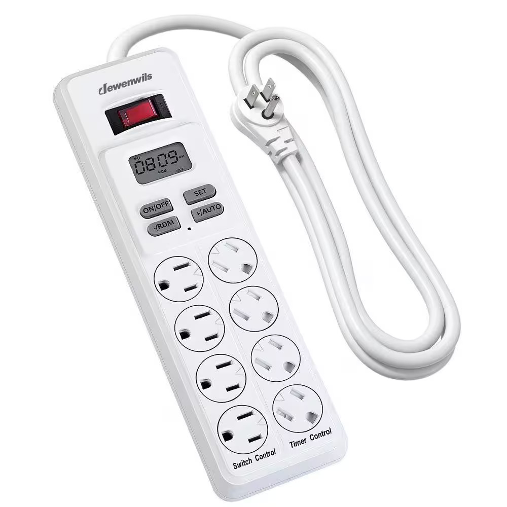 Mechanical Indoor Timer Power Strip with 8-Outlets, Countdown, Flat Plug, 6 Ft.