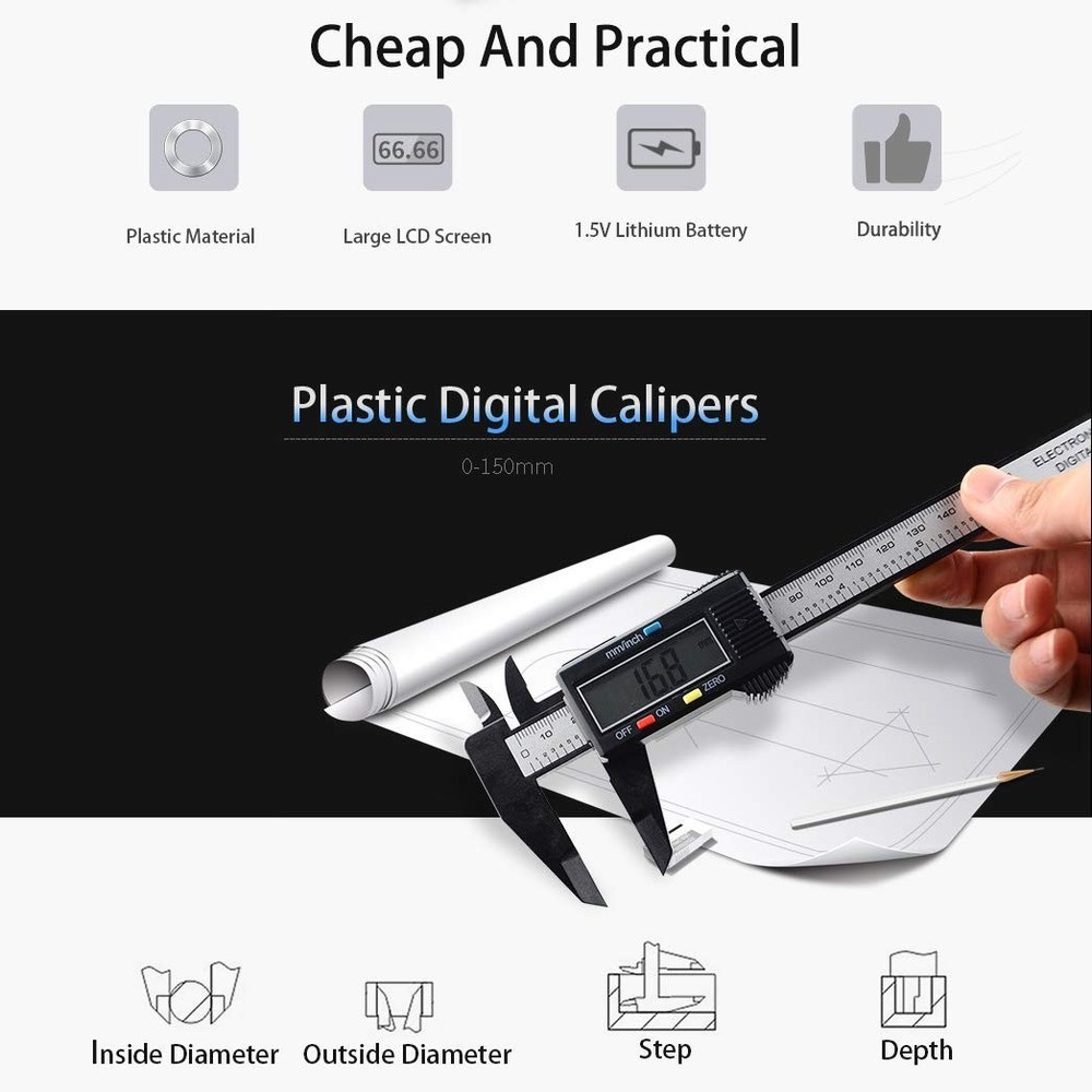 Digital Calipers 0-6" with LCD Display & Inch/MM Conversion - DIY Measuring Tool