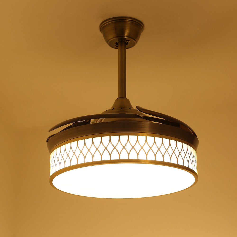 42" Ceiling Fan Light Flush Mount Ceiling Fan W/ Remote Control & Dimmable Light