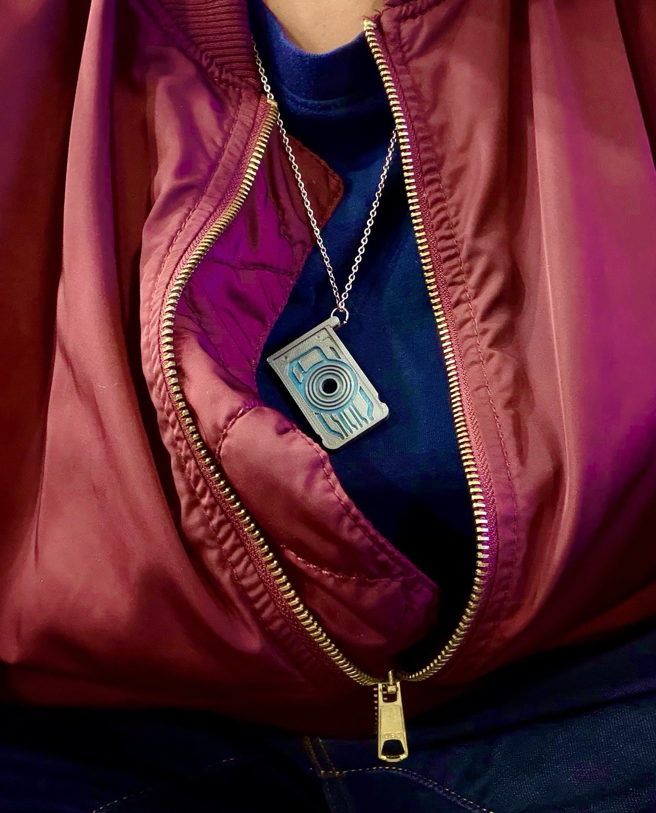 3D Printed Tron Inspired Memory Chip Necklace Blue Sci-Fi Cosplay Costume Access