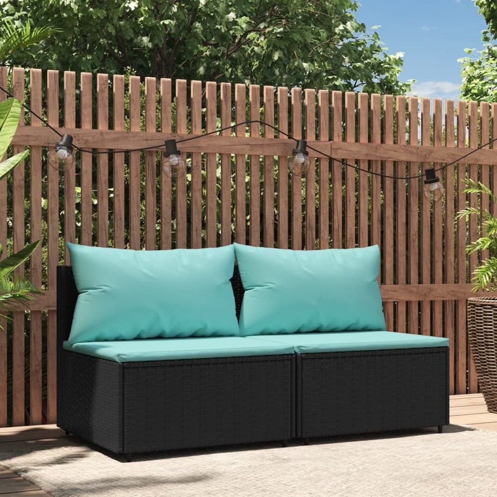 Patio Middle Sofa Black PE rattan Medium Adjustable Feet