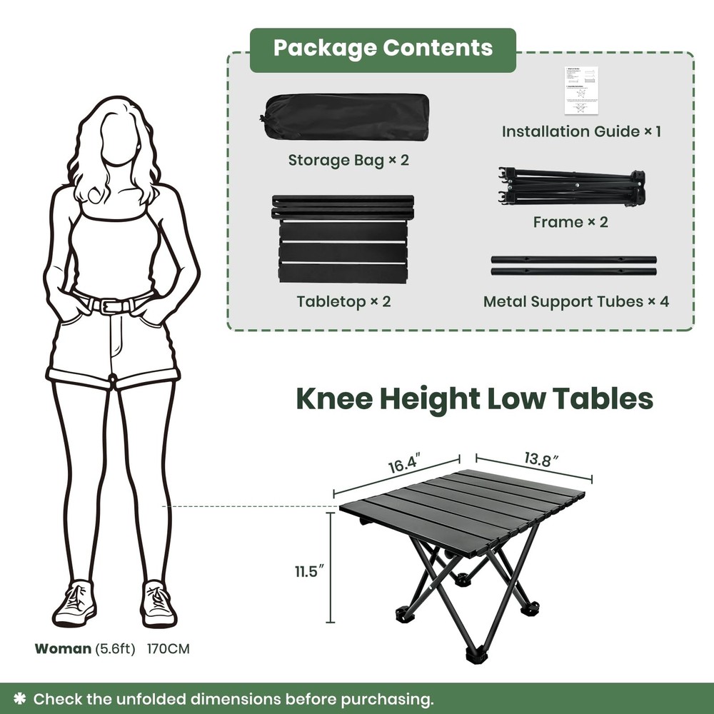 2 Pack Portable Camping Table Foldable, Ultralight Small Folding Beach Table ...