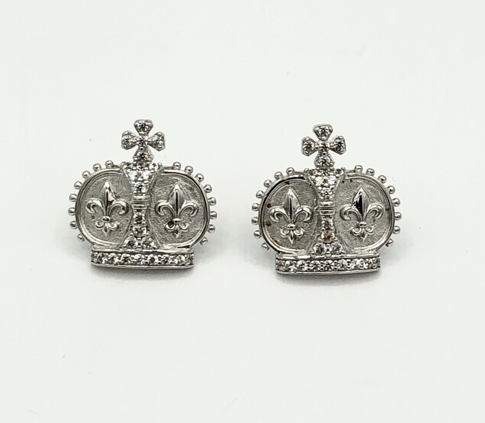 Stunning Fleur De Lis Sterling Silver Crown Earrings