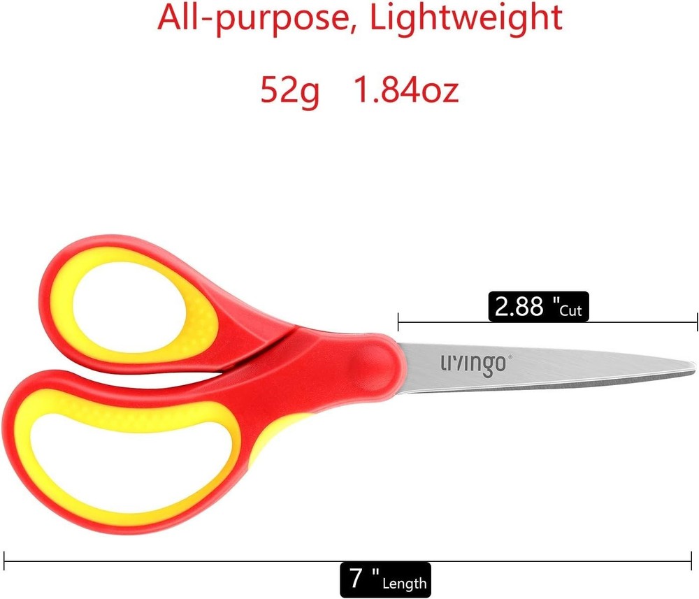 Precision 7-Inch Student Scissors - Durable Stainless Steel, 3 Assorted Colors