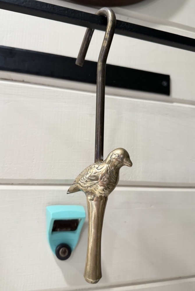 Vintage Solid Brass Bird Peasant Fireplace Damper Pull Hook - Decor Functional