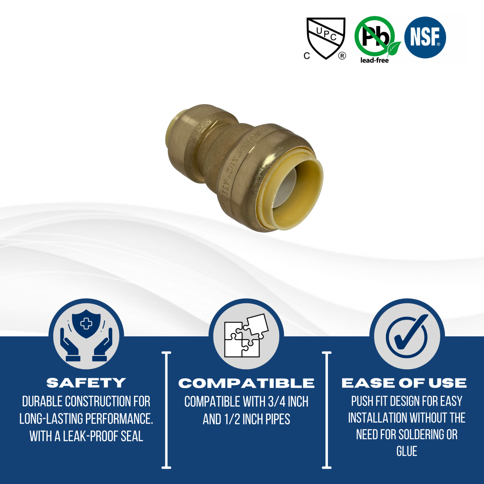 10 Pieces 3/4" X 1/2" Push Fit Reducer Coupling, Push Fit Coupling 27-3-8=10XX