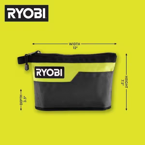 Ryobi Waterproof 12 In. Zipper Utility Pouch for Tools, Multi-Purpose Bag