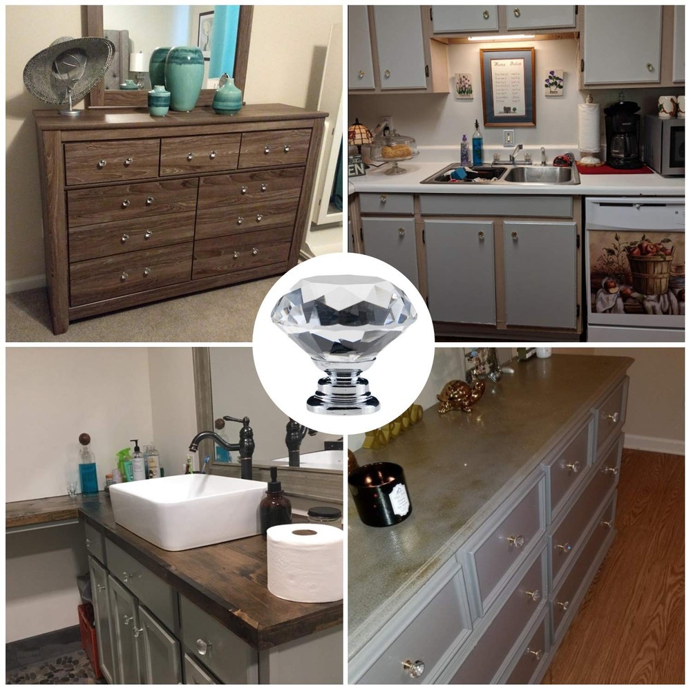 YourGift 12 Pack Drawer Knobs Diamond Shaped Crystal Glass 30mm Cabinet Knobs...