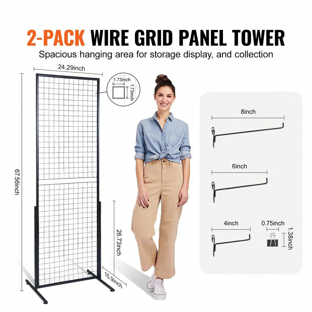 2Pcs 2x5.6ft Double Side Wire Gridwall Display Racks with T-Base