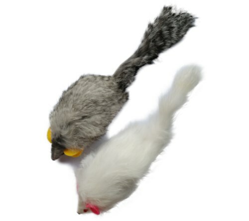Rabbit Fur Mouse Cat Toy with Squeak Sound - Gray