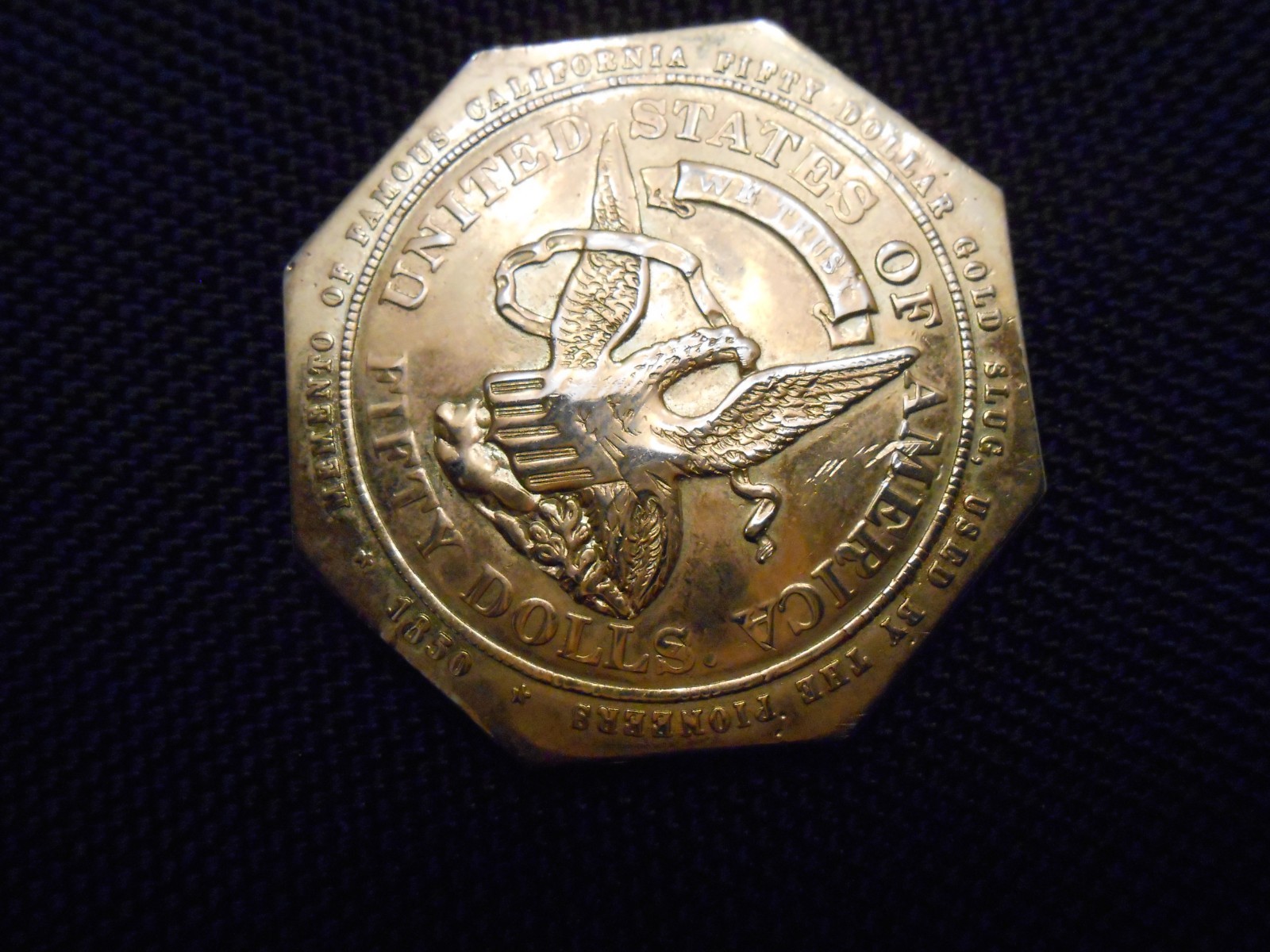 1850 Imitation of famous California fifty dollar gold slug!! Beautiful specimen!