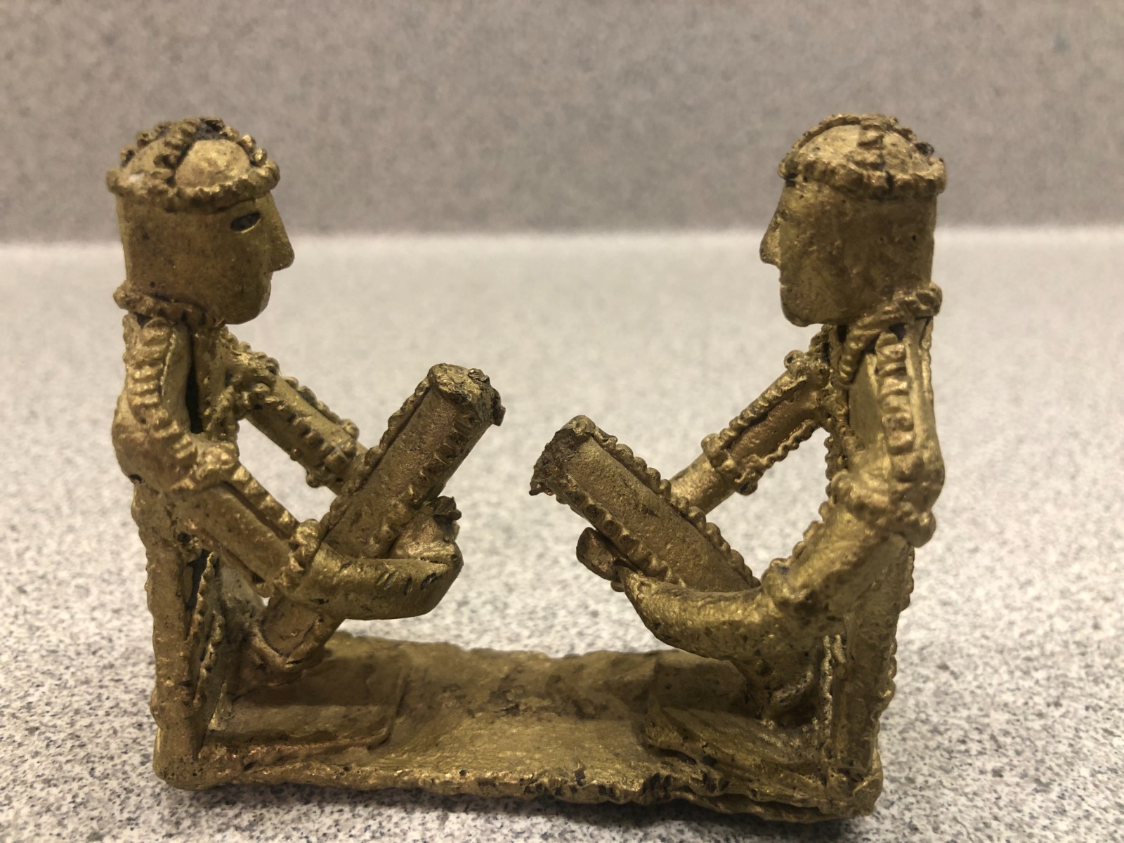 Vintage West African Tribal Folk Art Bronze Sculpture - Two Musicians Sitting