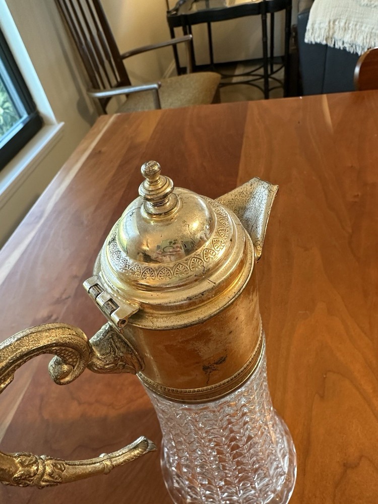 VTG Silver And Pressed Claret Pitcher 11.5”