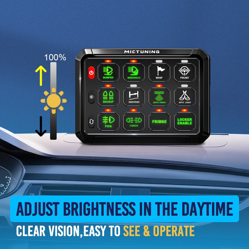 MICTUNING 12 Gang Switch Panel, LED Touch Switch Flash LED Light Power Circuit