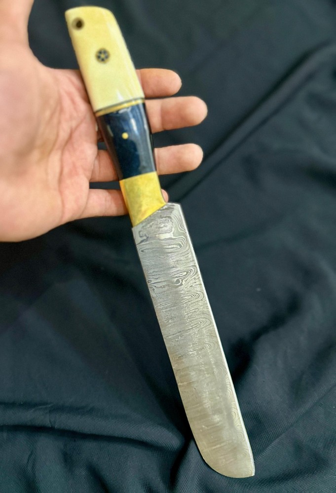 Custom Handmade Damascus Steel Chef Knife Set 5 Pc with Bone & Brass Handle.