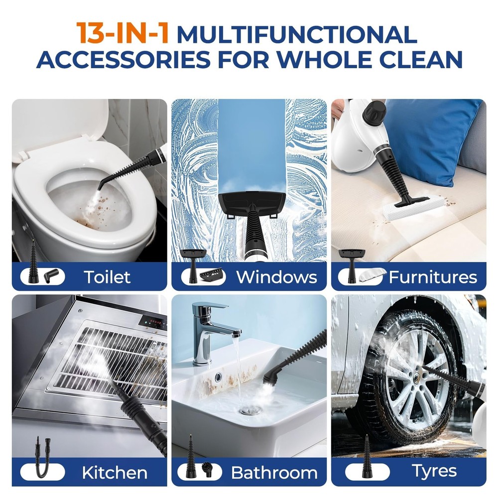 LABIGO Steam Cleaner, Pressurized Handheld 13pcs Multi-Purpose Natural Deep C...