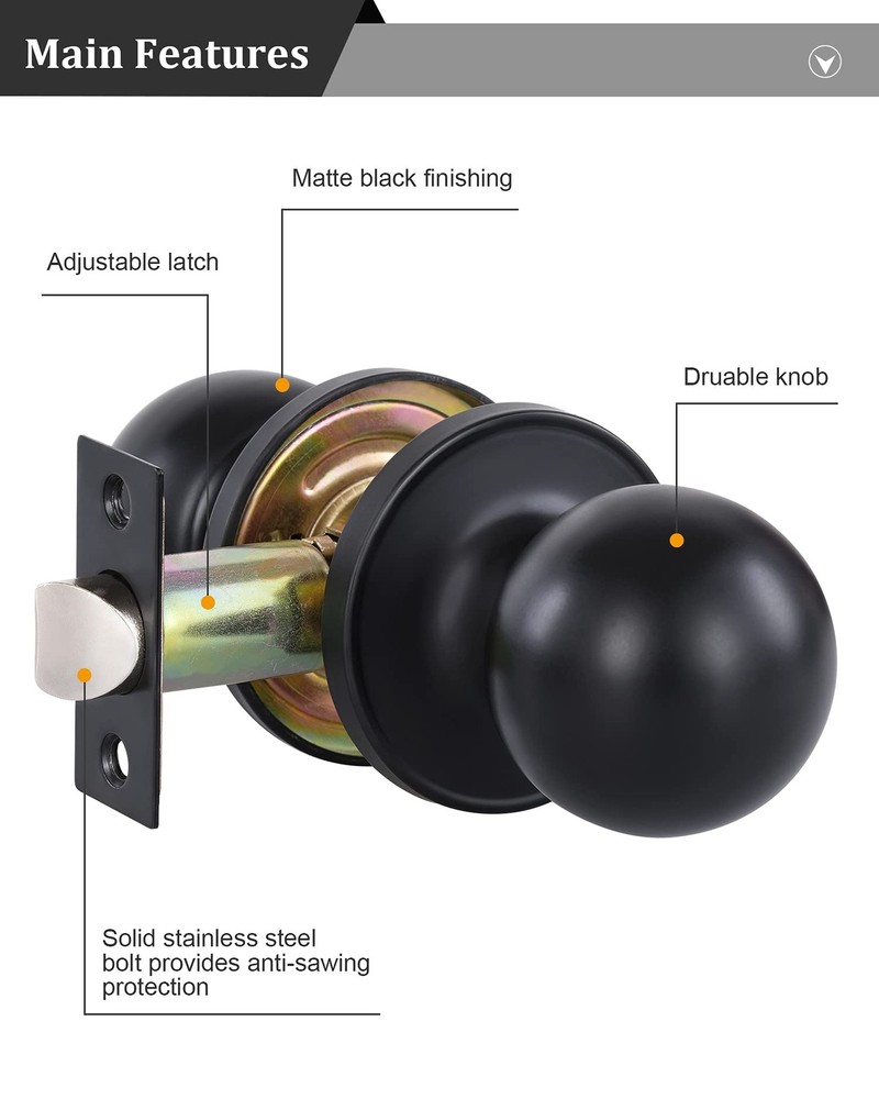 Lanwandeng Matte Black Passage Keyless Door Knobs for 1 Pack, No Keys