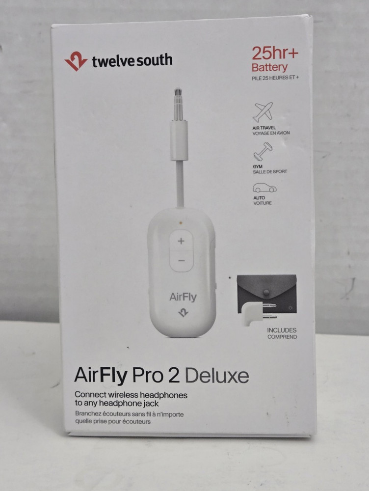 AirFly Pro 2 Deluxe Bluetooth Adapter for Airplane Travel White