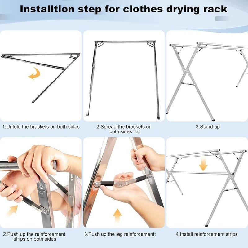 Foldable Stainless Steel Clothes Drying Rack Heavy Duty Adjustable Space Saving