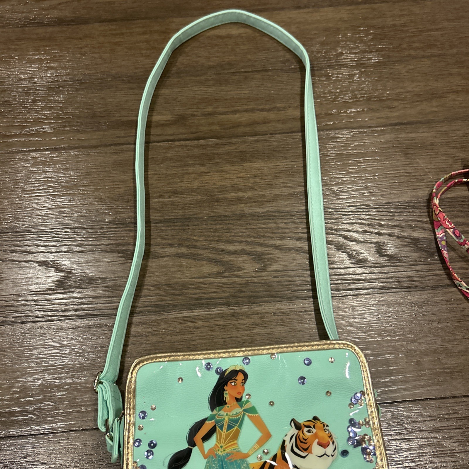 Disney Jasmine & Rajah Beautiful Crossbody Bag Danielle Nicole Teal Sparkle EUC