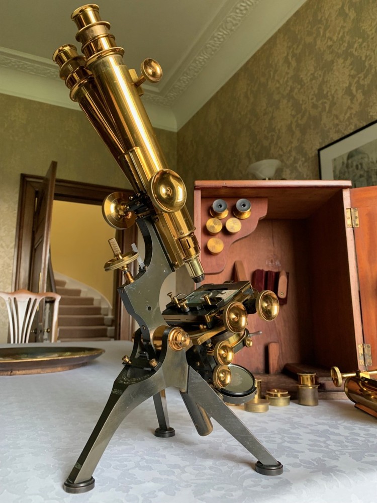 Antique W. Watson & Sons "Royal" Mono/Binocular Brass Microscope - c1901, Cased