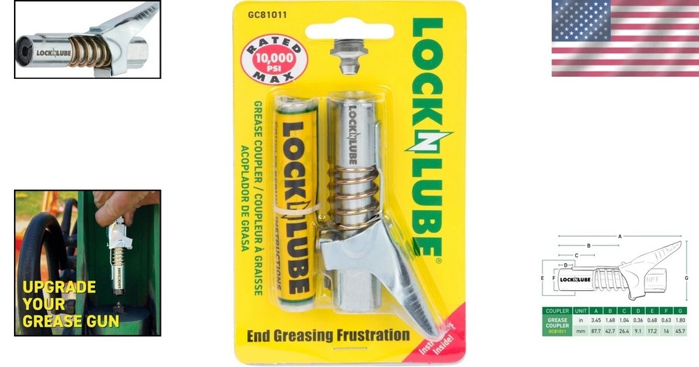 Effortless Greasing with the 10,000 PSI Locking Grease Coupler - Compact Design