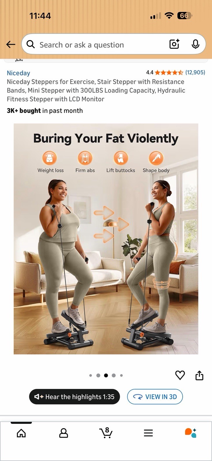 Niceday Mini Stepper for Exercise, Stair Stepper w/ Resistance Bands LCD Display