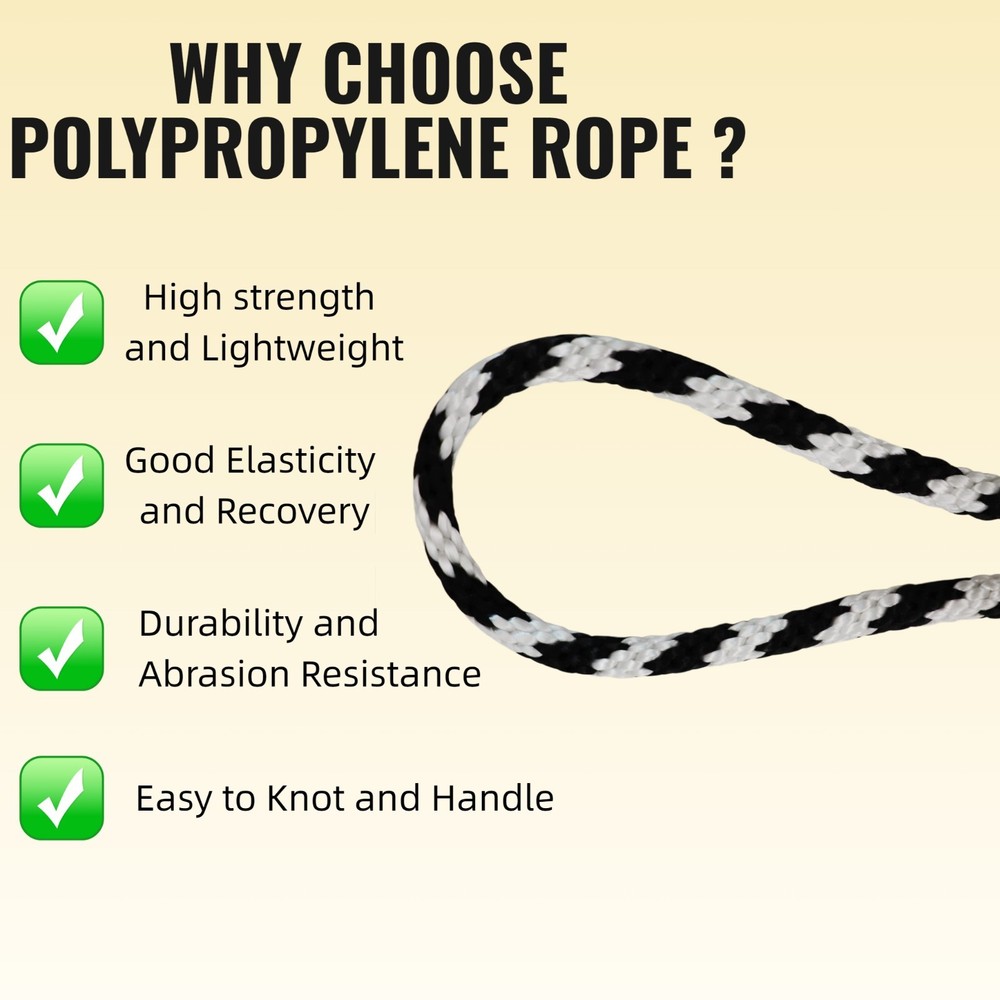 5/8'' 140FT Polypropylene Solid Braid Rope Black White