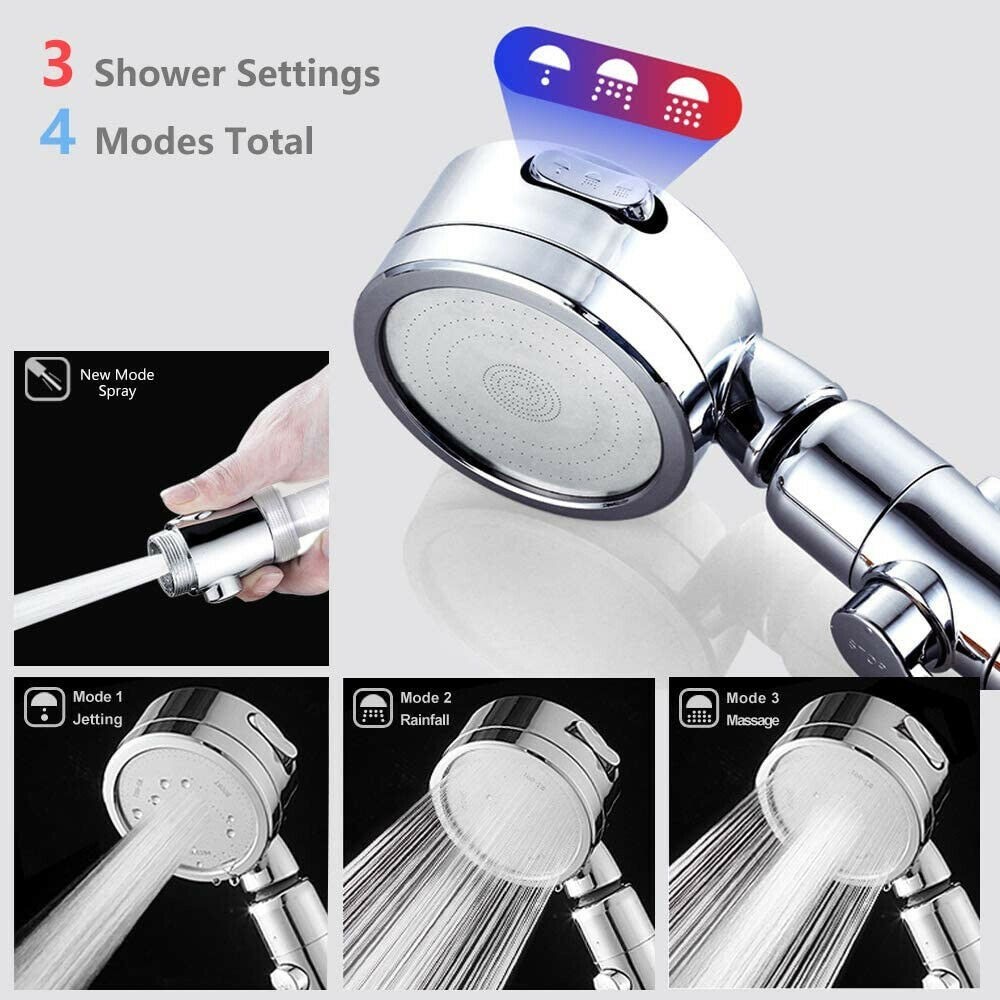 4 Spray Settings High Pressure Filter Shower Head Handheld Rainfall Combo US