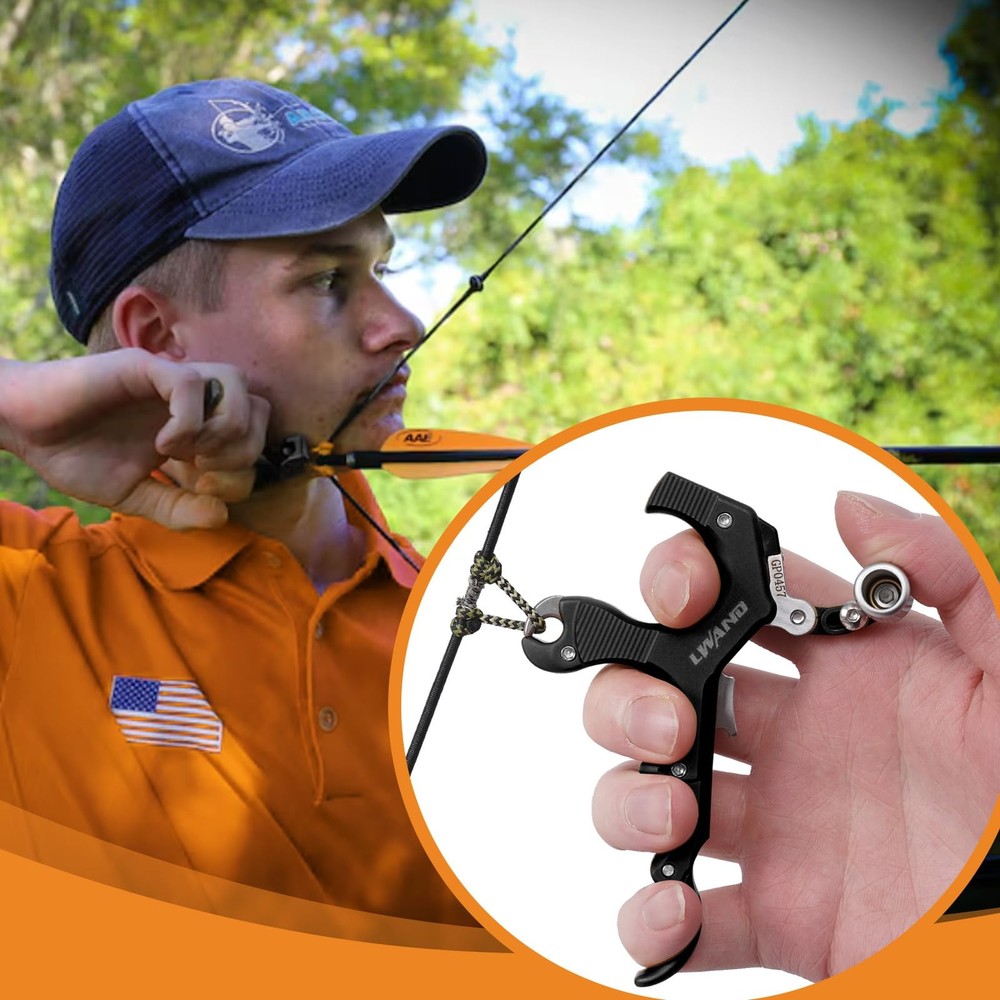 Archery Compound Bow Release Aids Trigger 3-4 Finger Adjustable Wristband Thu...