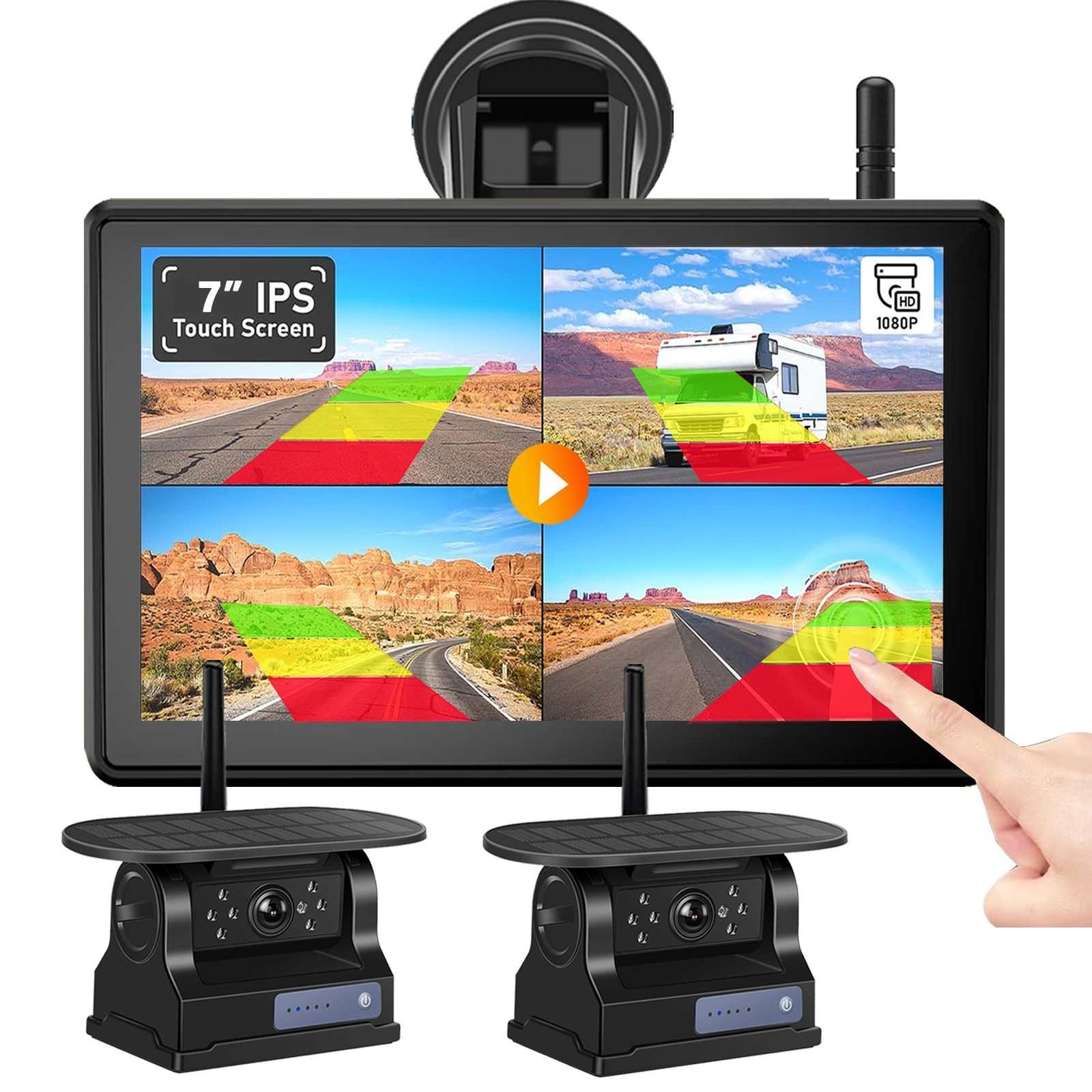 Solar Magnetic Wireless Backup Camera 1080P Monitor TouchScreen Car Truck Camper