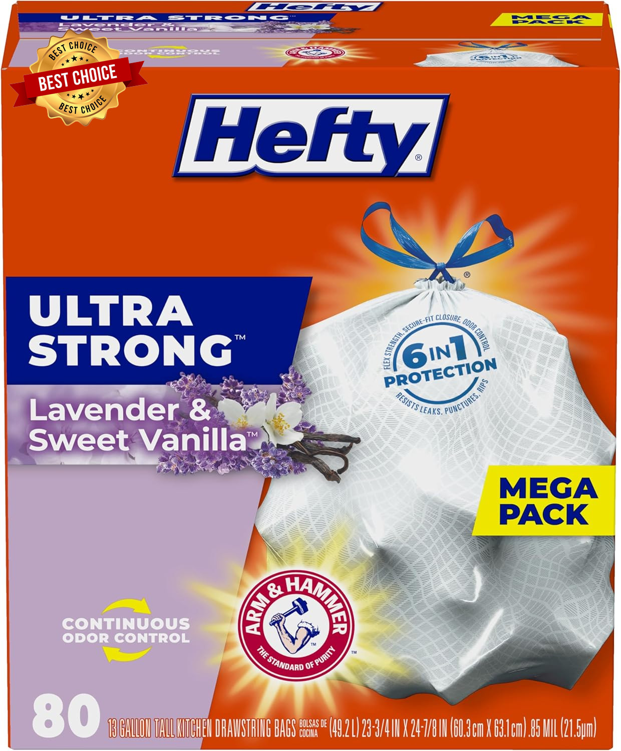 Ultra Strong Tall Kitchen Trash Bags Sweet Vanilla Scent, 13 Gallon, 80 Count