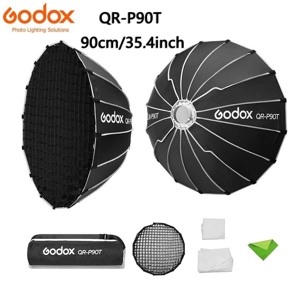 Godox QR-P90T 90cm Parabolic Softbox Quick Release Light Diffuser+Honeycomb Grid
