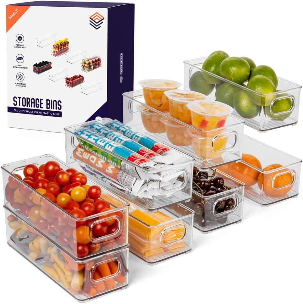 ClearSpace 8 Pack Plastic Pantry Organization Bins for Kitchen & Fridge
