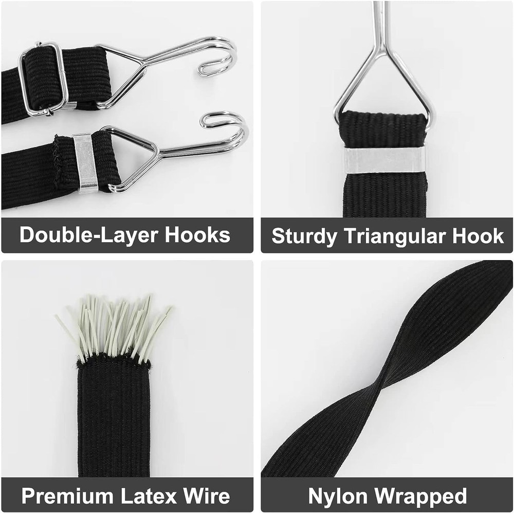2Pack Flat Bungee Cords with Hooks, 40in/120in Adjustable Elastic Bungee Stra...