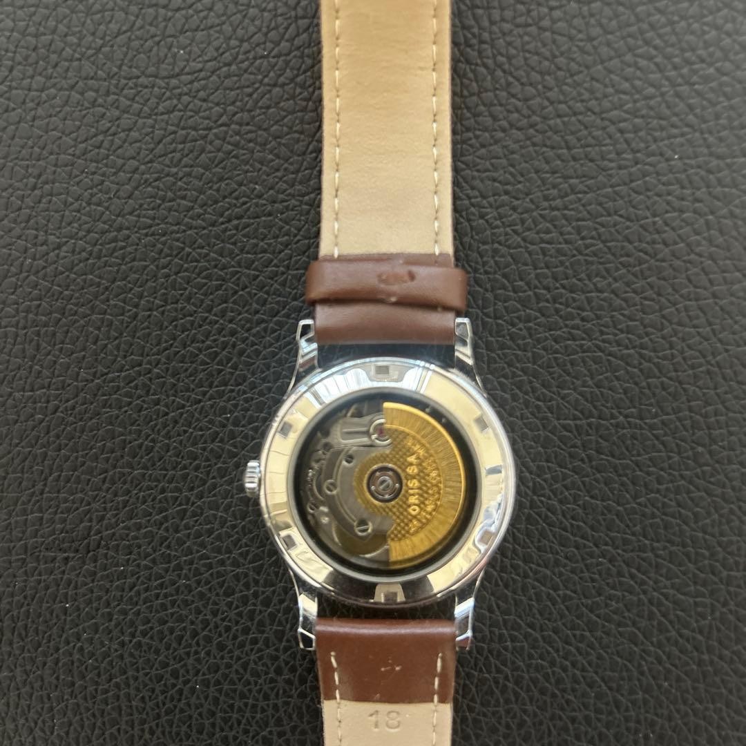 Oris Automatic Watch Timepiece Gold Dial Brown Leather Strap Vintage Style